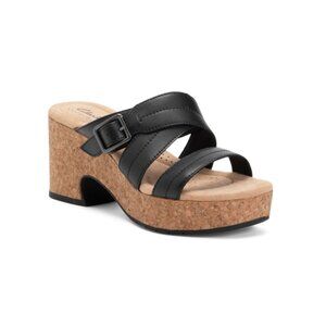 CLARKS Black Leather Nerisa Holly Comfort Sandals